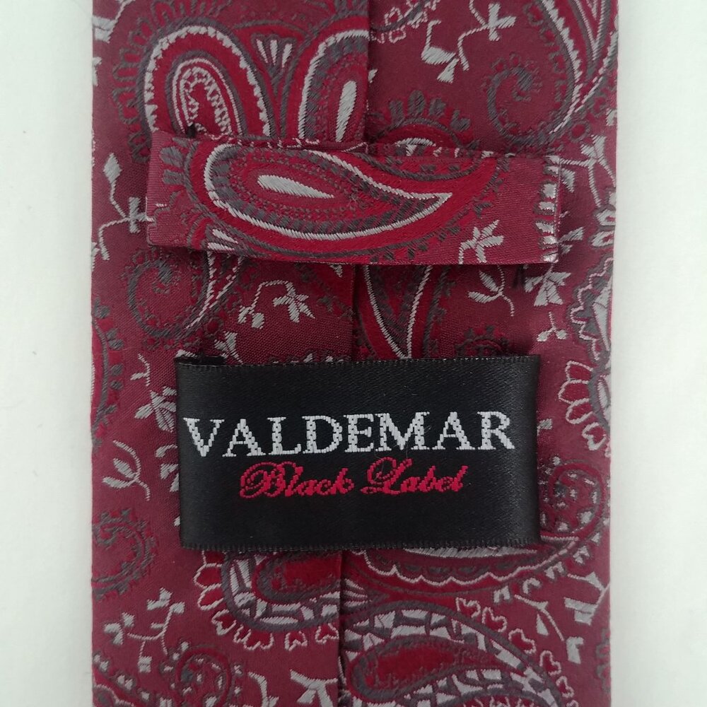 100% silk Valdemar Black Label dark red burgundy paisley pattern tie - Picture 6 of 8